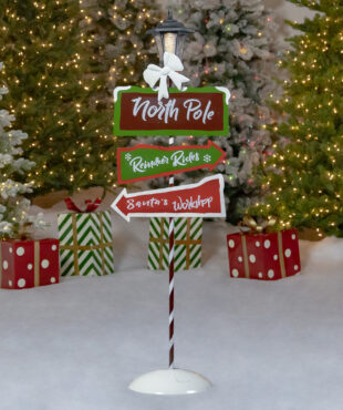 North Pole Direction sign with solar lantern