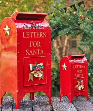 A pair of Red Santa Mailboxes