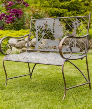 classic iron garden bench rectangular top with cow and windmill in distressed antique bronze finish