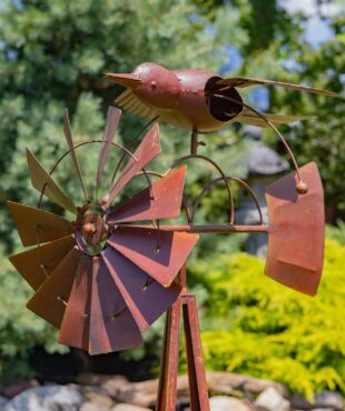 69 Tall Medium Iron Windmill Stand with Bird Orville